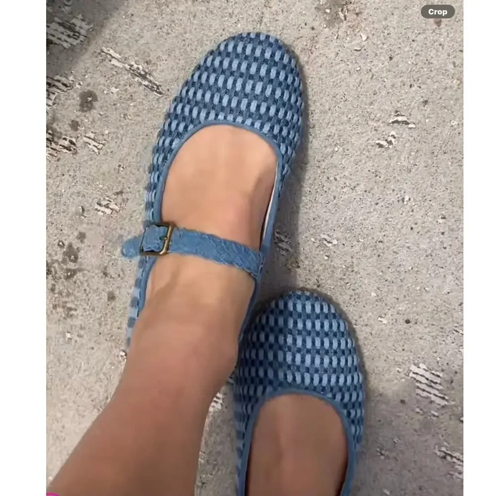 Charlotte Stone Raleigh Woven Mary Jane Ballet Flats Denim Blue Size 9